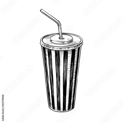 cinema drink stripe paper cup vector line art hand drawn illustration