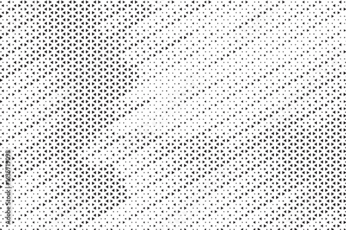 Triangular Halftone Texture Retrowave Vector Geometric Technology Abstract Background. Half Tone Triangles Retro Colored Pattern. Minimal 80s Style Dynamic Tech Structure Wallpaper