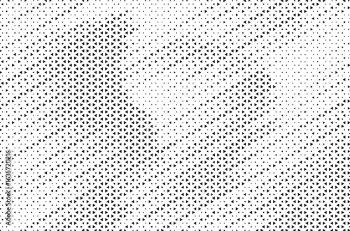 Triangular Halftone Texture Retrowave Vector Geometric Technology Abstract Background. Half Tone Triangles Retro Colored Pattern. Minimal 80s Style Dynamic Tech Structure Wallpaper