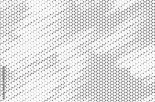 Triangular Halftone Texture Retrowave Vector Geometric Technology Abstract Background. Half Tone Triangles Retro Colored Pattern. Minimal 80s Style Dynamic Tech Structure Wallpaper