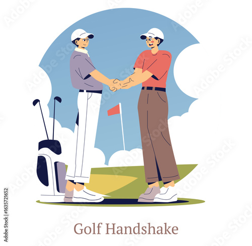 Golfers Shaking Hands on the Green Vector Illustration