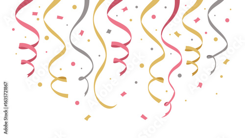 Confetti Burst Explosion with Gold, Pink, and Silver Ribbons and Glitter – Festive Vector Art and PNG Clip Art for Birthday and Celebration Overlays