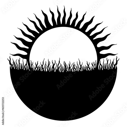 Silhouette of sun over withered Earth, symbol of global warming and climate crisis