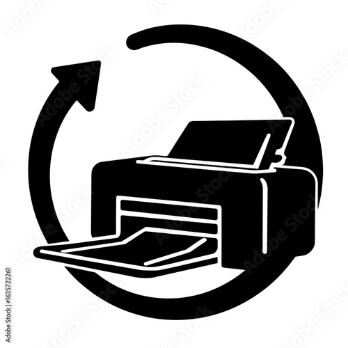 Silhouette of printer with recycle arrow icon, e-waste recycling concept