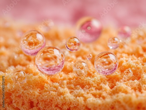Water Bubbles on Orange Sponge Texture