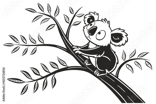 Cute koala sitting on a tree silhouette design