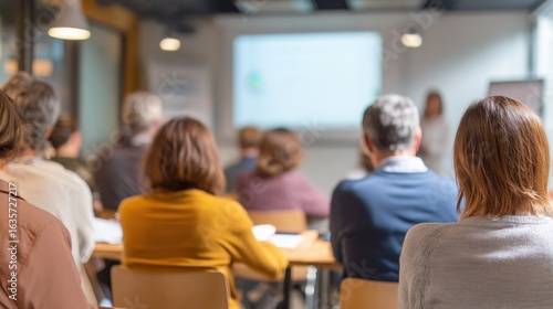 Engaged Audience in Modern Conference Room Attending Professional Presentation on Business Strategies and Team Collaboration Techniques for Corporate Growth