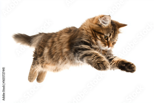 Wallpaper Mural Portrait of kitten with hunting and play mode isolated on white background, Selective focus cat with sneak posture, Cat run and jump for commercial advertisement on white background. Torontodigital.ca