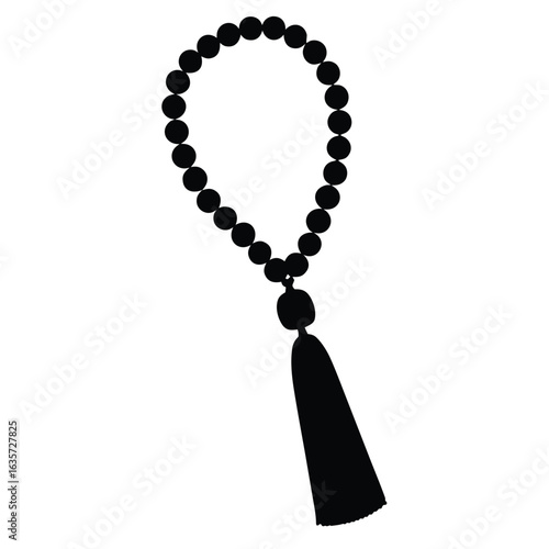 Black Silhouette Illustration of Prayer Beads with Tassel Isolated on White