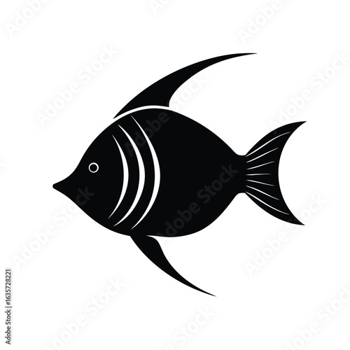 Flat vector illustration of an angelfish silhouette vector illustration