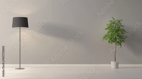 Empty room with floor lamp and plant