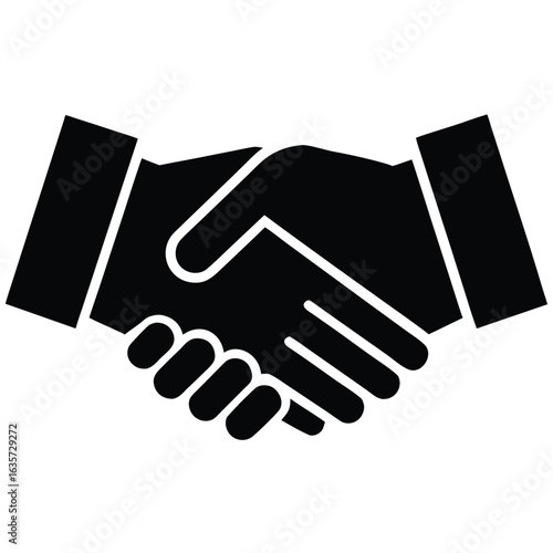 Isolated Black Silhouette of Two Business Partners Shaking Hands in Agreement
