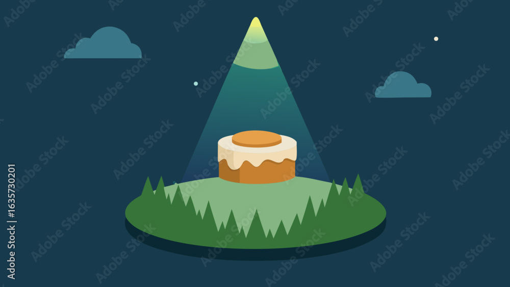 Fototapeta premium Floating Cake Over Forest Glade In Spotlight