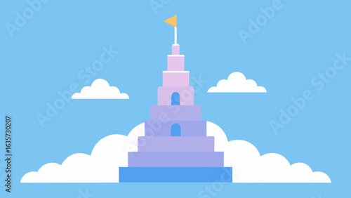 Fantasy Cloud Birthday Tower With Stairs Of Light