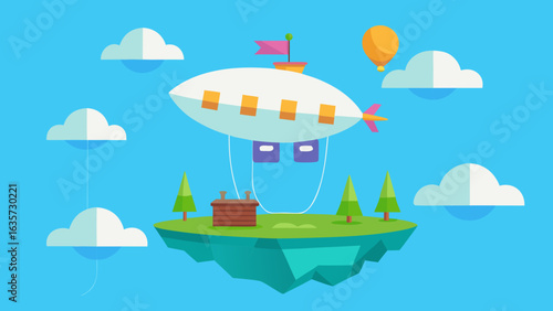 Fantasy Airship Birthday Party Flying Over Floating City