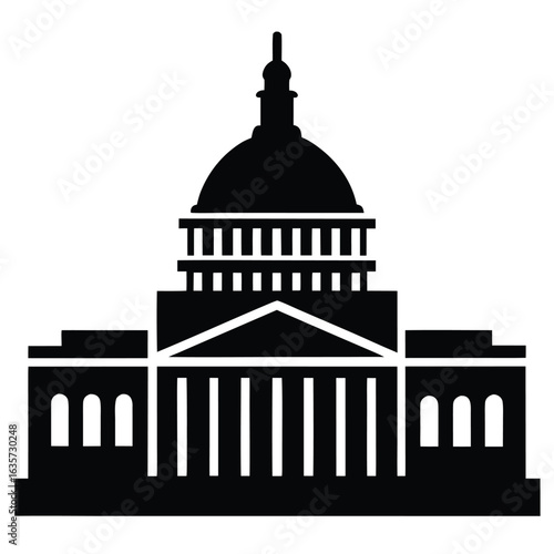 Simple Black Silhouette Illustration of the United States Capitol Building Architecture Landmark