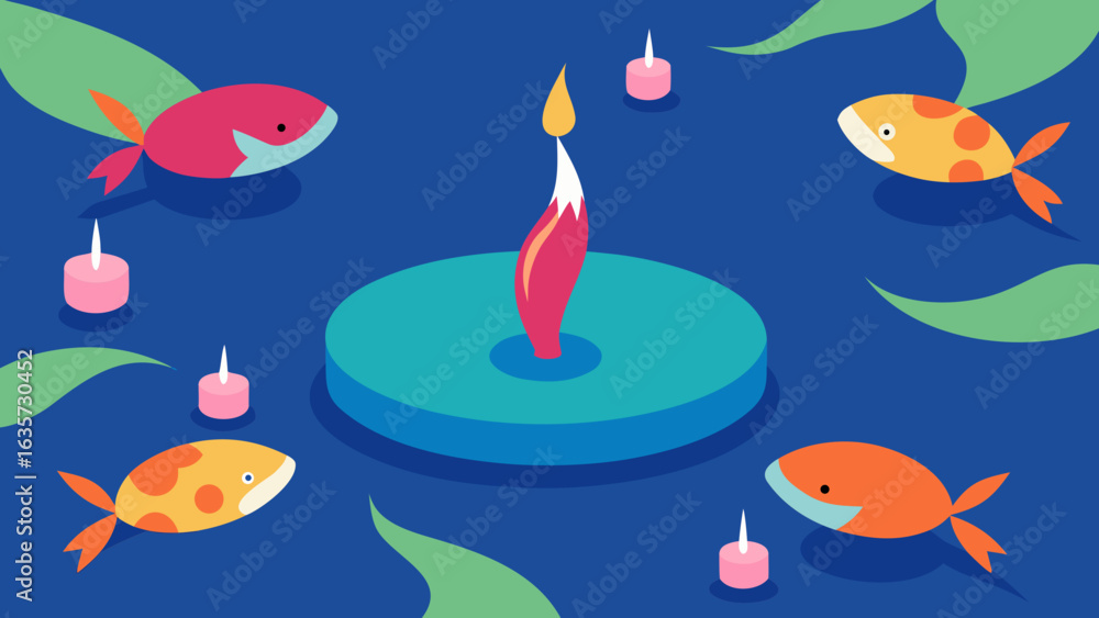 Obraz premium koi pond birthday party with floating candles