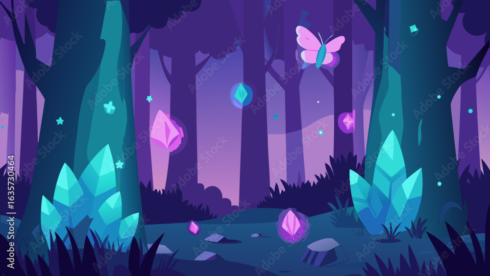 Obraz premium Magical Birthday Forest Lit With Glowing Crystals