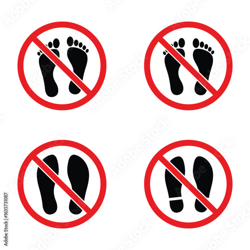 No Bare Feet Allowed Warning Sign with Footprints and Shoe Prints Prohibited