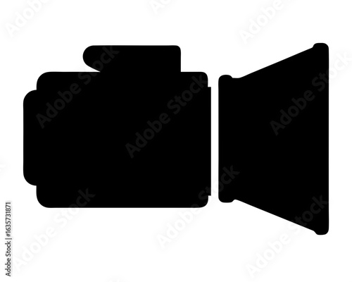 Black Silhouette of a Vintage Movie Camera on a White Background