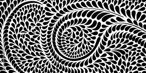 Intricate black and white paisley pattern with swirling designs