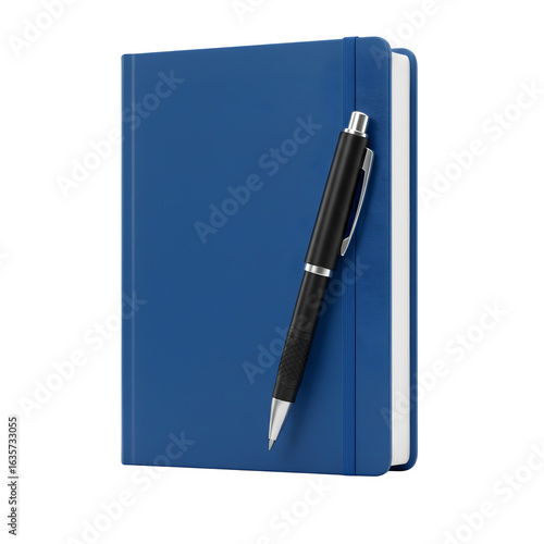 Wallpaper Mural Blue notebook with classic black ballpoint pen for business, education, notes, and planning, symbolizing professional office and school supplies isolated on white or transparent background. PNG format Torontodigital.ca