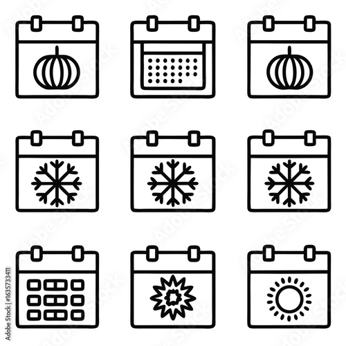 Calendar Icons Set Seasonal Events And Dates Symbols month year