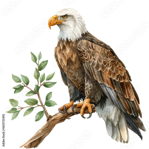 Bald Eagle, watercolor clipart vector, isolated on a white background.