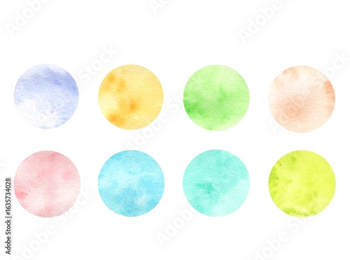 水彩　にじみ　パステルカラー　丸　セット