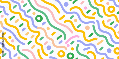Playful abstract pattern with wavy lines and dots