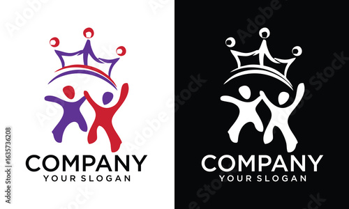 Creative Crown Concept with children Logo Design Template