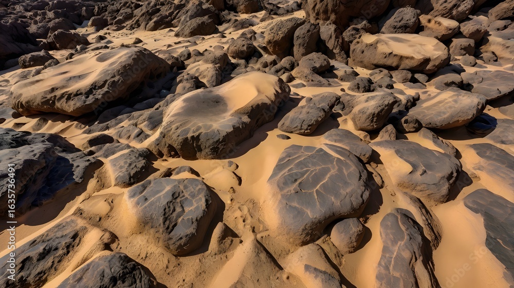 Obraz premium Ancient Desert Stones Textures and Patterns of Time-Worn Rocks in Sahara Desert