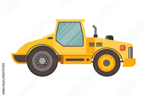 Yellow road roller construction vehicle illustration