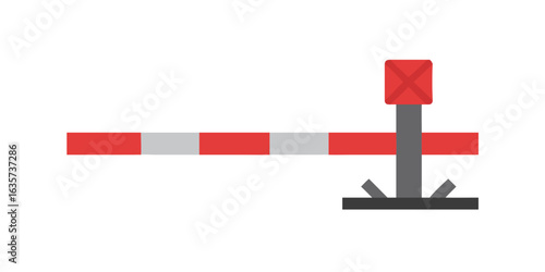 Red and white striped railway crossing barrier gate