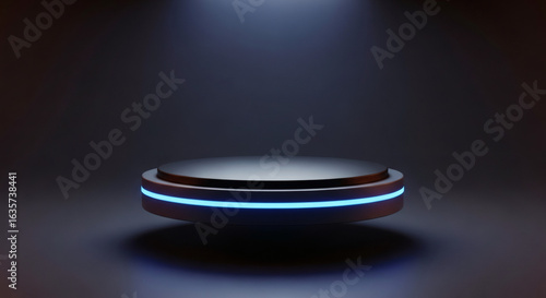 Minimalist glowing circular stage with blue neon accent