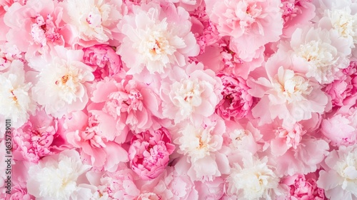 Pink and white peony flowers background