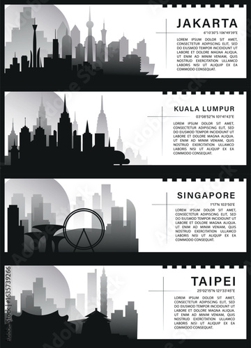 Photography Asia cities banners with skylines, cityscapes, landmarks
