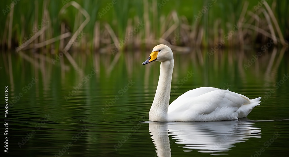Obraz premium Majestic White Swan Gliding on Calm Water