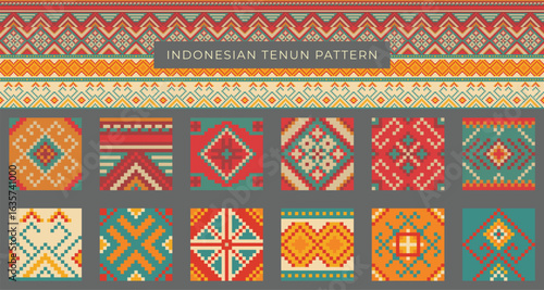 Indonesian Tenun Pattern Vector – Traditional Woven Textile Ornament Design Set