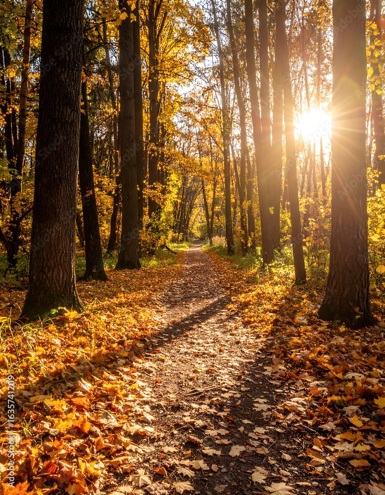 Obraz premium Autumn path through golden forest