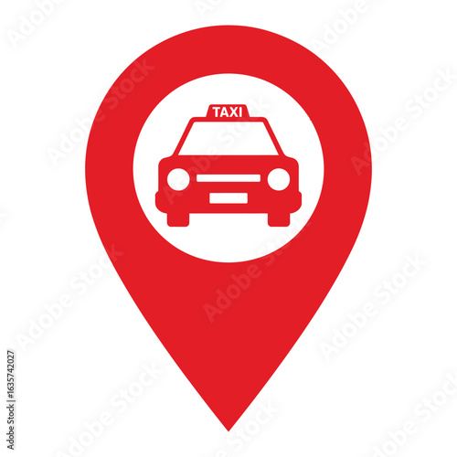 Location Pin Icon with a Taxi Car, for Cab and Ride-Sharing Services

