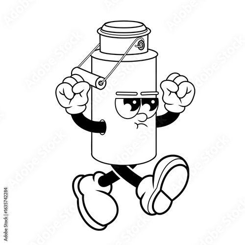 Retro character design of angry milk jug outline