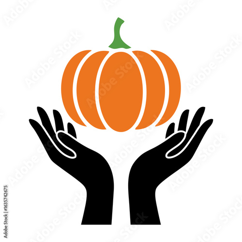 Logo con silueta de manos de mujer con la palma hacia arriba sujetando una calabaza