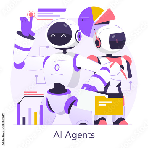 Futuristic AI Robots Analyzing Data Vector Illustration