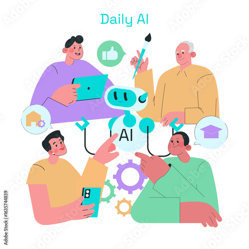 Collaborative AI Interaction Vector Illustration