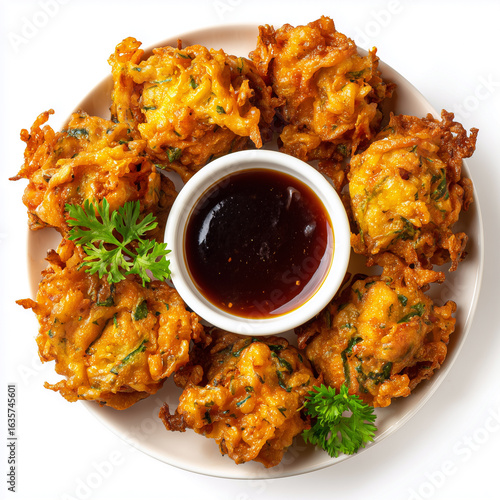 Indian pakoras served with tamarind sauce