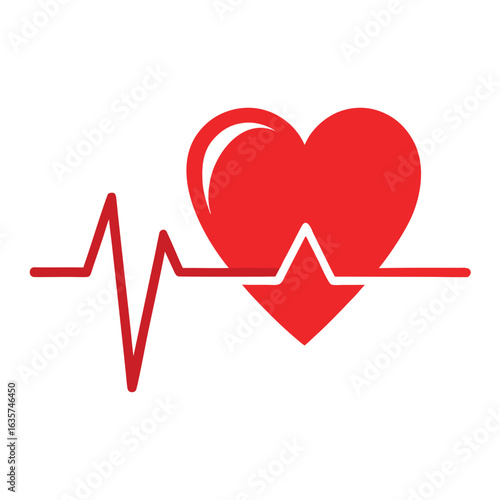 Red ECG Heartbeat Line Ending with Small Heart Vector