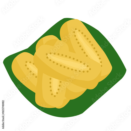 Banana Fried on Plate Cartoon 