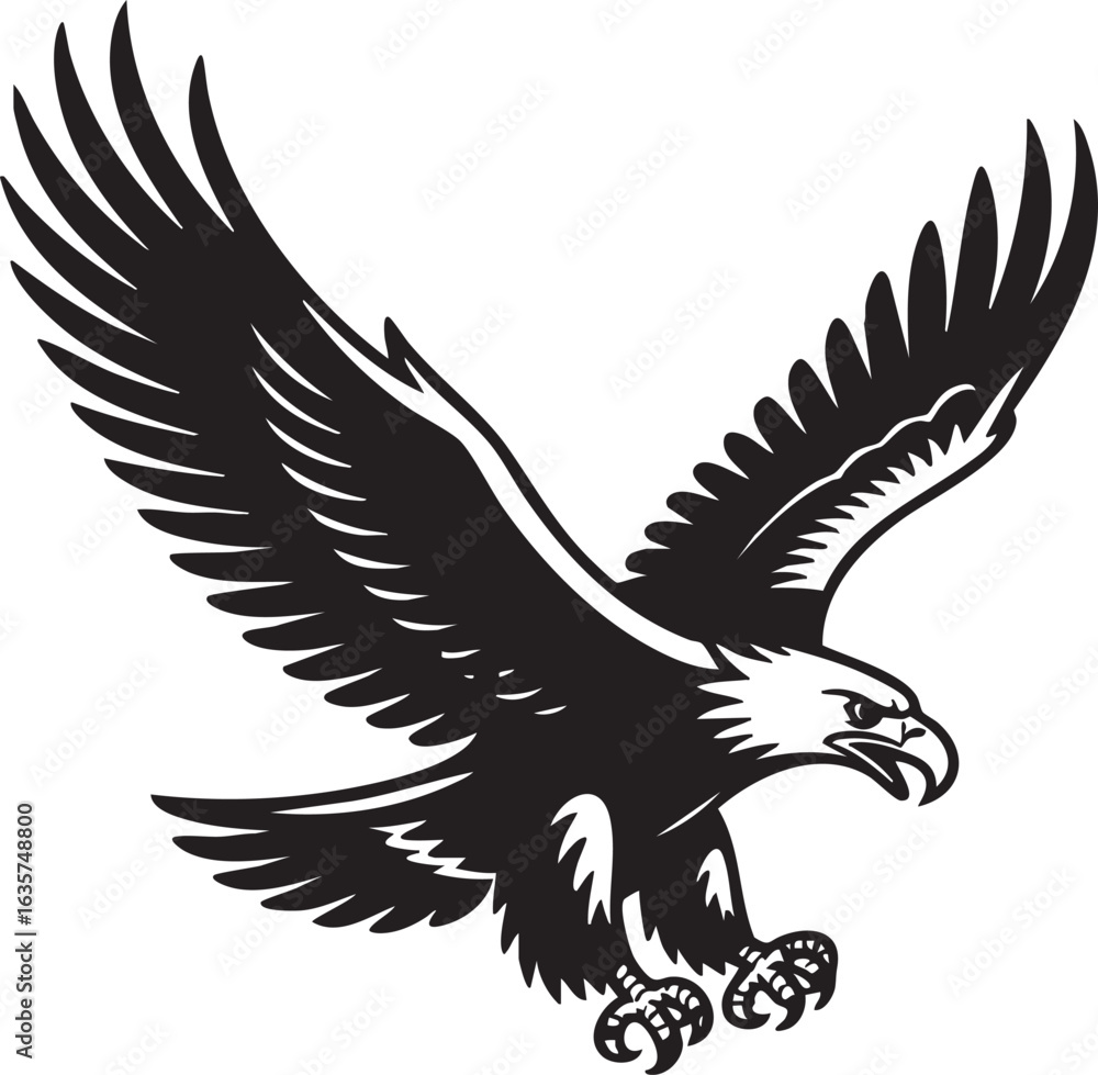 Obraz premium Eagle Flying Silhouette Vector Illustration for Freedom and Power Symbolism