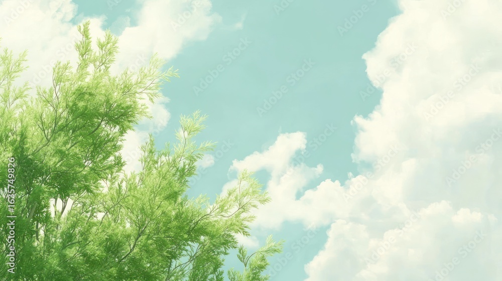 Obraz premium Green foliage against pastel sky